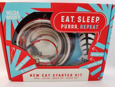 Wild & Woofy Eat Sleep Purr Repeat New Cat Starter Kit 4-Piece New 