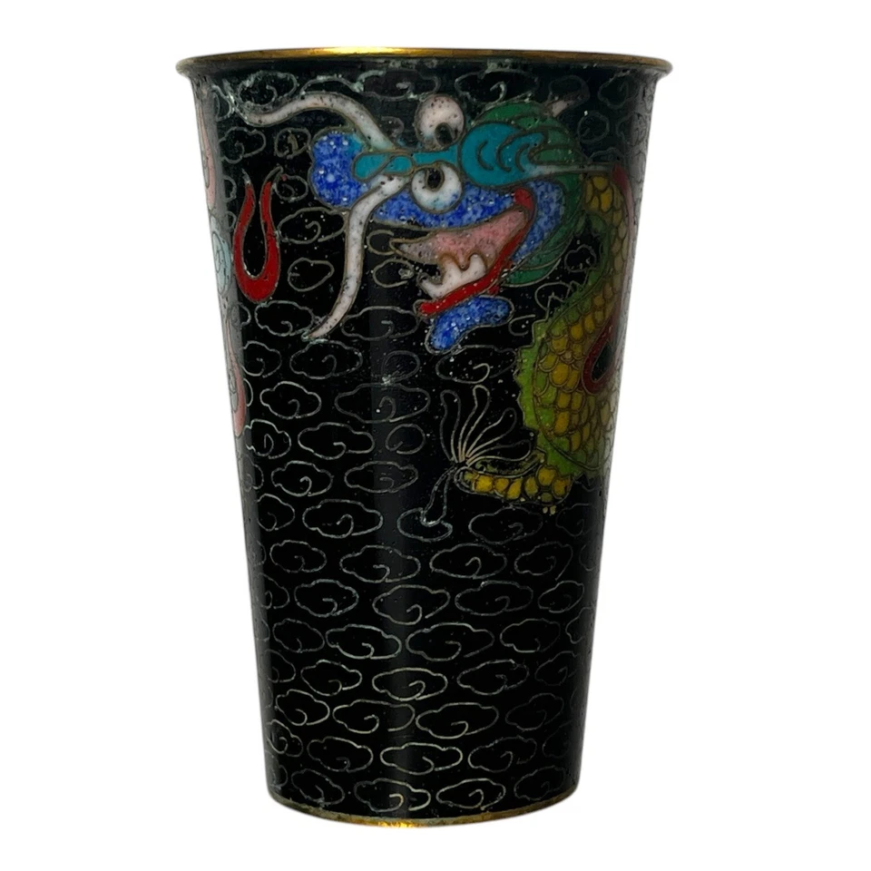 Vintage Chinese Cloisonne Cups Shot Glass Beakers Asian Dragons Lot of Five Qing - Image 4 of 4