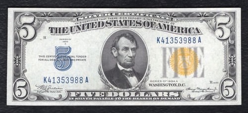 FR. 2307 1934-A $5 FIVE DOLLARS “NORTH AFRICA” SILVER CERTIFICATE GEM UNC