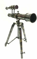 Brass Nautical Marine Antique Brass Double Barrel Telescope with Tripod Stand