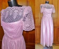 VTG 80s Pastel Pink Sheer Floral Lace Boho Romantic Prairie Wedding Maxi DRESS
