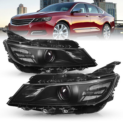 Headlights for 2014-2020 Chevy Impala Black Halogen Projector L+R Pairs Headlamp