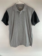 Quiksilver Polo Shirt Men's Size Large Gray 1/4 Button Up Black Short Sleeve