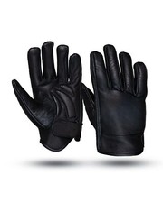 Black Full Finger Leather Gel Padded Palm Gloves Motorcycle Biker Riding
