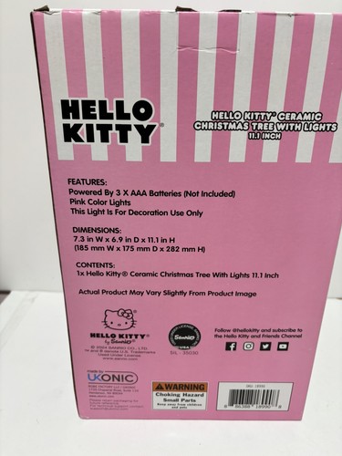New 11.1” PINK HELLO KITTY By Sanrio Ceramic Christmas Tree W/Pink Lights - Bild 2 von 4