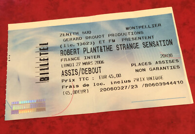 ROBERT PLANT TICKET 'Mighty ReArranger' Tour 1998 Zenith Sud, Montpellier France