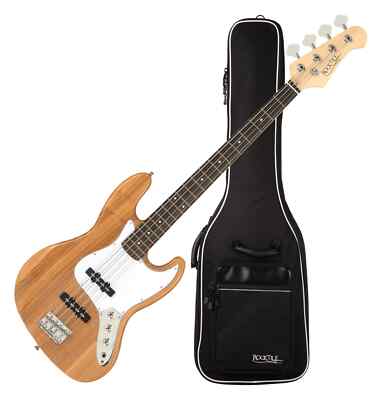 Stylischer E-Bass im Jazz Bass Design mit schwarzem Finish im Set samt Gigbag