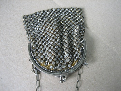 Ancienne Bourse Minaudière Porte monnaie en Argent Maille & Strass - Imagen 8 de 8