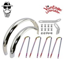 LOWRIDER 20" CLASSIC ADJUSTABLE CHROME FENDERS W/ NEON DOUBLE TWISTED BRACES.