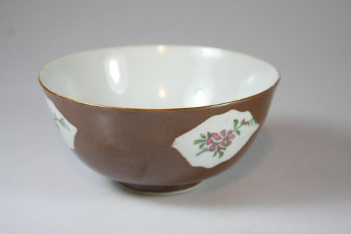 CHINESE ANTIQUE 19th CENTURY BROWN GLAZED FLORAL SCENE BOWL - Picture 4 of 8