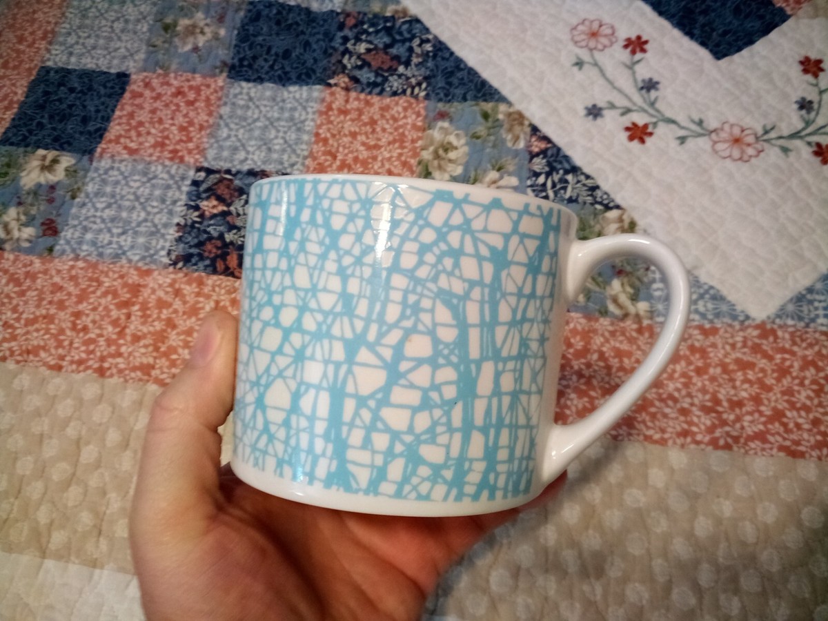 Fiorella Sky Blue White Mug Geometric Abstract Line Large 16 oz Coffee Cup  Latte | eBay