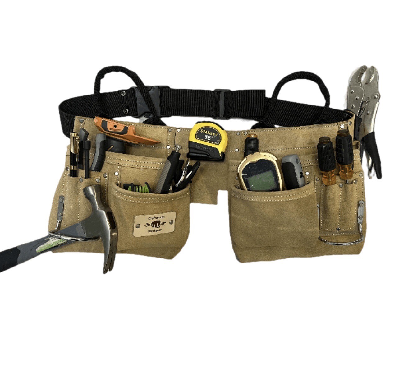 Heavy Duty Split Suede Leather Construction Tool Pouch Belt + Carry