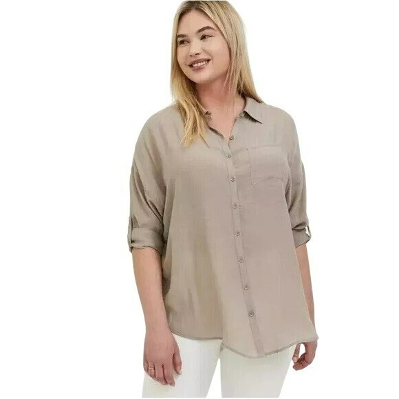 Torrid Women's Plus 3 Lindsay Woven Drop Shoulder Button Down Shirt Boho Coastal