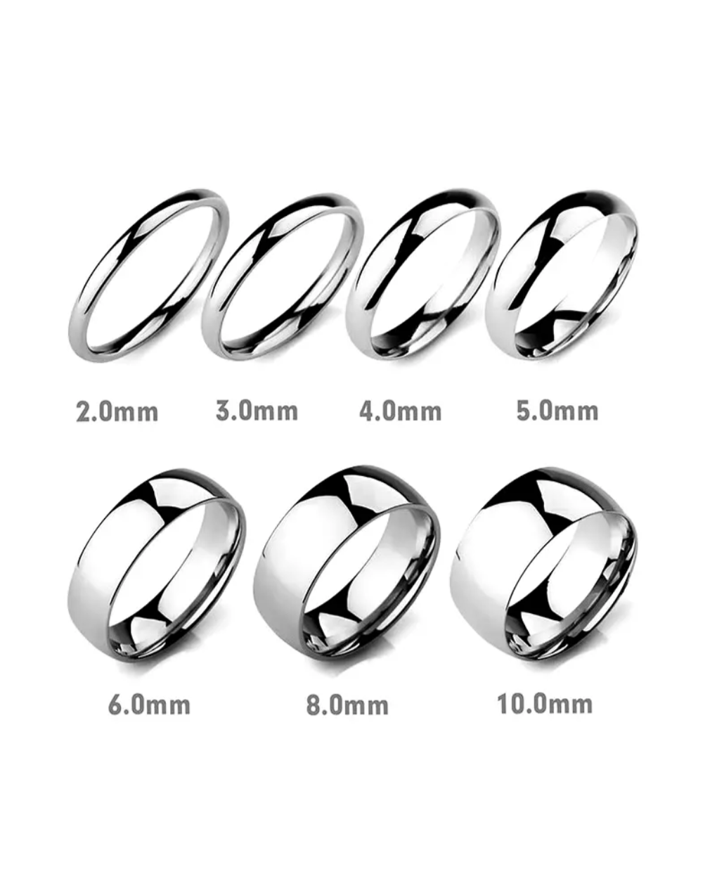 Tungsten Carbide Silver Polished Plain Wedding Band Ring 2mm 3mm 4mm 6mm 8mm 10m