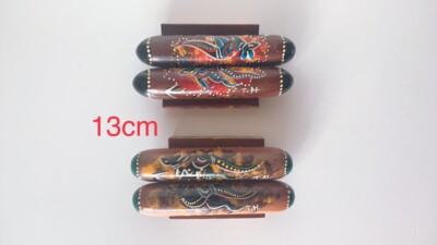 2 Small Pairs of Music Clapping Sticks with Aboriginal Art Australian Souvenirs