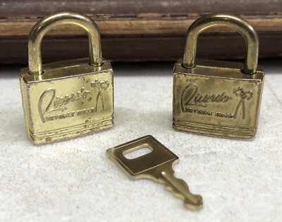 Vintage RICARDO OF BEVERLY HILLS 2 Luggage Mini Padlocks w 1 key  tested working