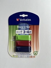 Verbatim 97002 3Pk 4GB Flash Drive USB 2.0 Store N Go Red Green Blue - NEW