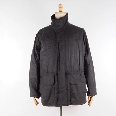 Barbour Men's A1506 Polarwax Fleece Lined Black Waxed Coat Jacket size L Large