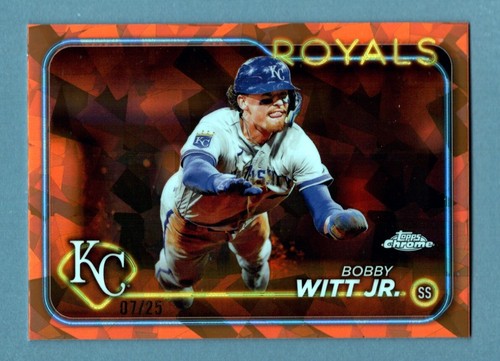 Bobby Witt Jr. 2024 Topps Chrome Sapphire #254 Orange Refractor Jersey # 7/25