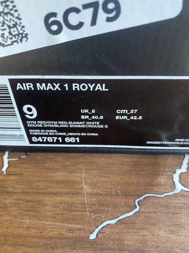 Nike Air Max 1 Royal, "Gym Red", Size 9 - Picture 6 of 7