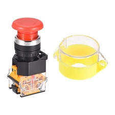 22mm Latching Emergency Stop Push Button Switch With Protective Cover 1NO 1NC