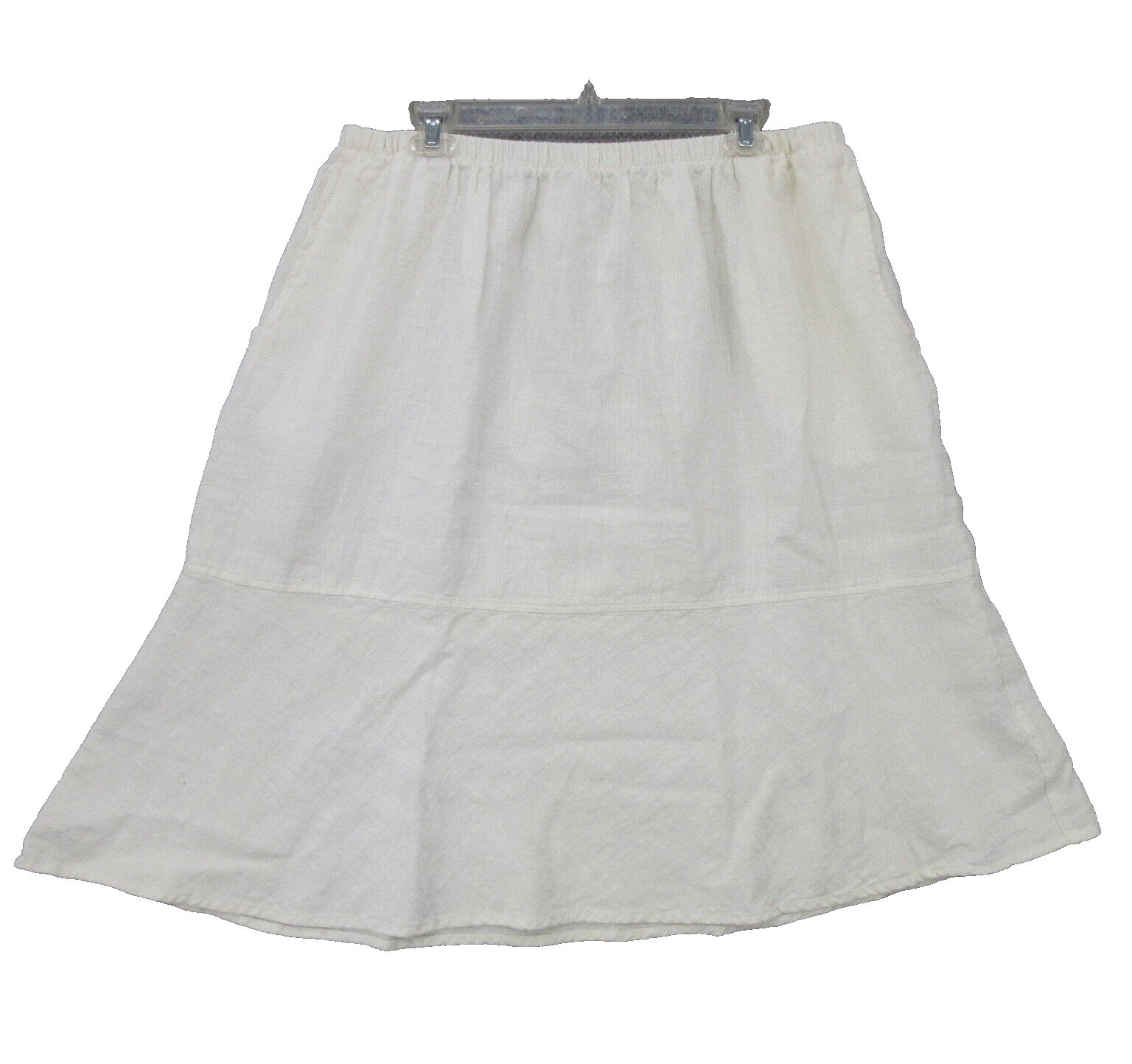 FLAX Designs Linen Skirt 1G Pull-On White Elastic Waistband Side Pocket New
