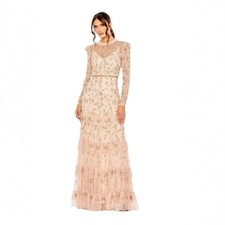 Mac Duggal 9237 Blush Hi Neck Embellished Tiered Gown Size 14 698