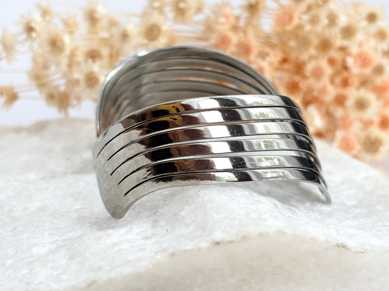 Chevron Shaped Multi Sectioned Chunky Vintage Sil… - image 2