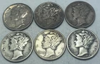 1938-S MERCURY DIME - TEN CENTS - LOT OF 6 - SILVER