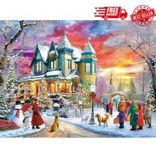 1000-Piece Christmas Jigsaw Puzzle: Sunset Villa Winter Landscape for Adults