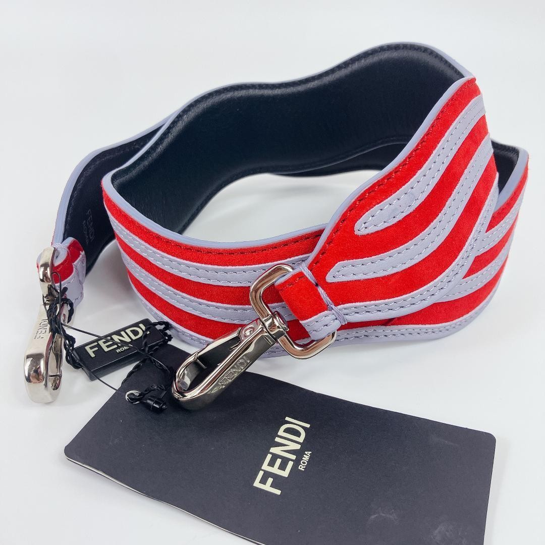 RARE FENDI Strap You Wave Suede Leather Shoulder Strap Red Purple Stripe
