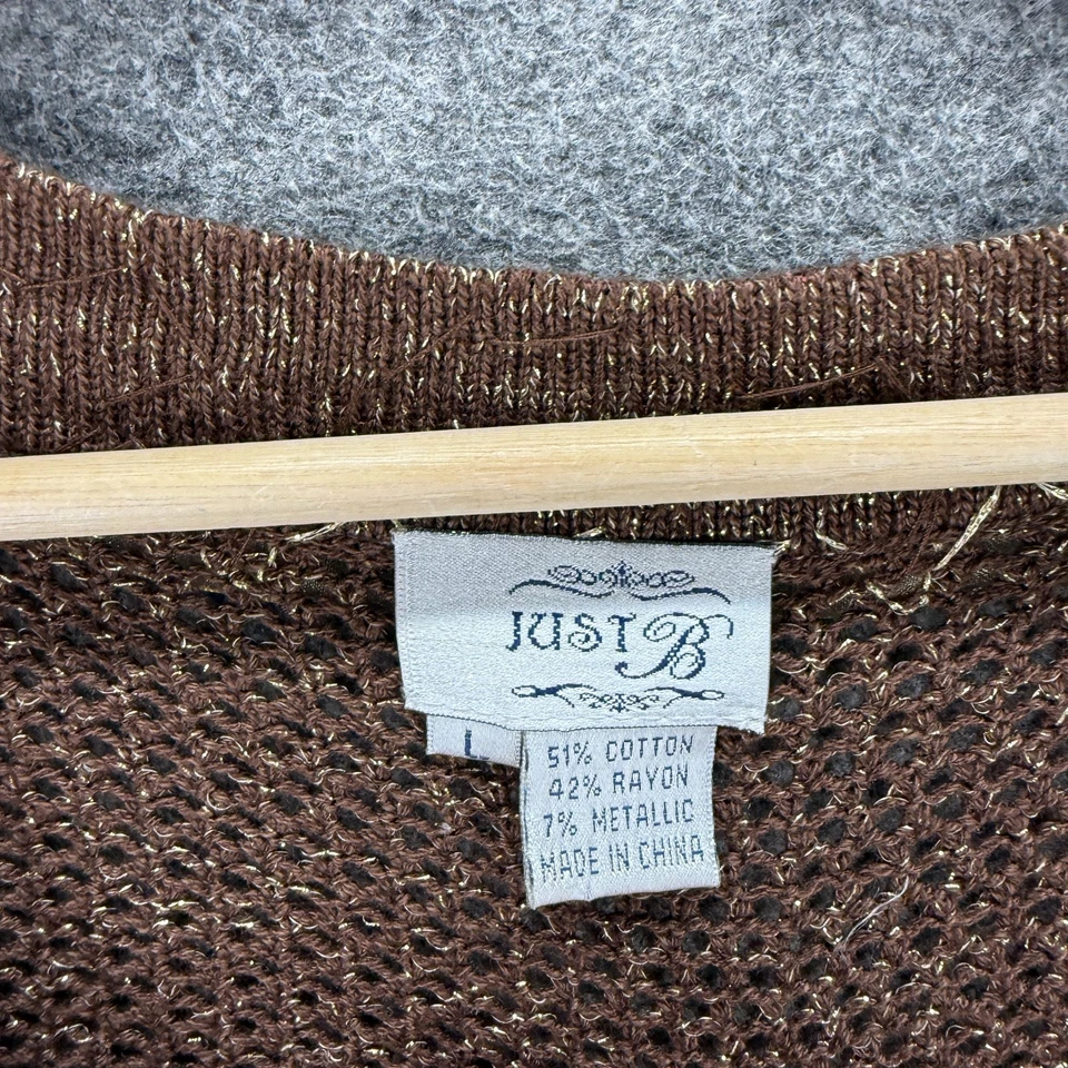 Cárdigan Just B Mujer L Grande Marrón Manga Larga Un Botón Tejido Algodón Informal Foto 3 de 4