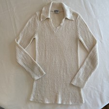 Vtg Rosanna Ivory Ribbed Sweater Long Sleeve Pullover M