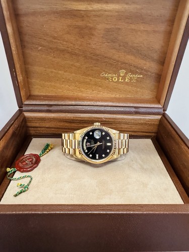 Rolex Day-Date 18238 President 18k Gold FACTORY Black Diamond Dial 36mm Watch