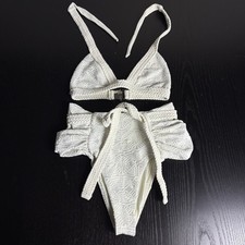 DEVON WINDSOR Womens XS/S White/Silver Metallic High Waisted Bikini Swimsuit Set