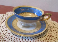 Vintage Hand Painted Fern 3 Footed Demitasse Teacup & Saucer