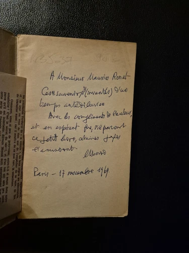 AUTOGRAPHE HISTORIQUE / Sylvain Monod – Bleu d'Outre-Mer (1969) –  MAURICE RONET
