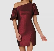 Adrianna by Adrianna Papell Womens Red Metallic-Sheen Lined Sheath Dress Size 14