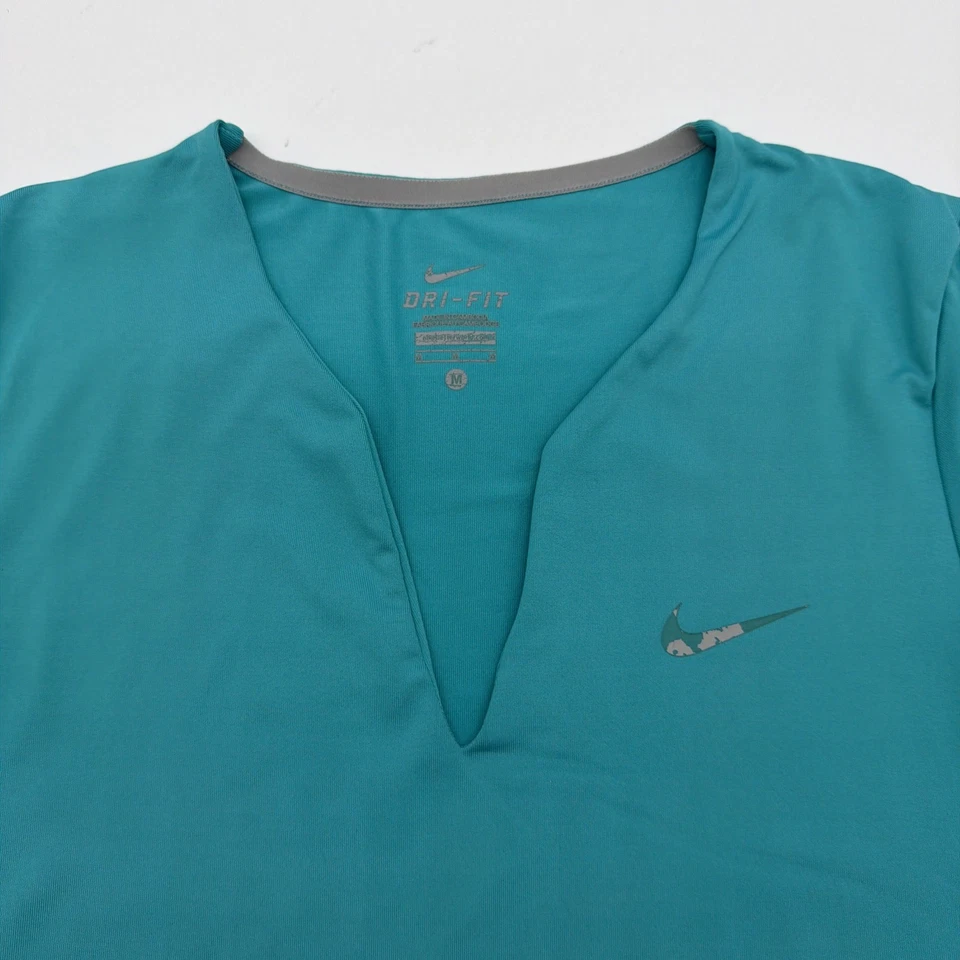 Nike Dri Fit T-Shirt Women M Green Logo V-Neck .#37635 - Image 2 of 4