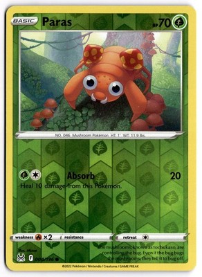 Pokemon TCG Paras Sword & Shield - Lost Origin 004/196 Reverse Holo Common