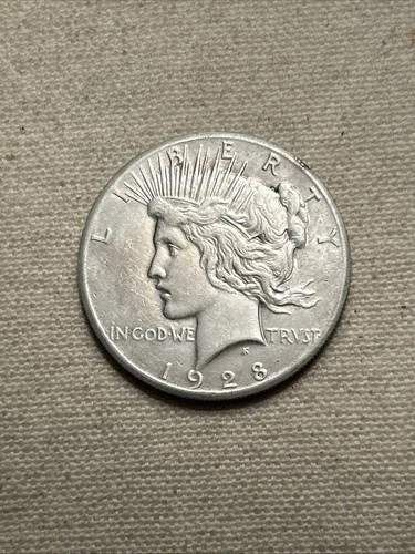 1928 Silver Peace Dollar AU Details KD