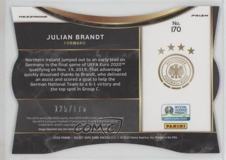 2020 Select UEFA Euro Preview Mezzanine Die-Cut Light Blue Prizm Julian Brandt - Image 2 of 2