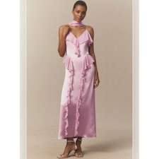 Anthropologie Mare Mare Sleeveless Ruffled Satin Chiffon Maxi Dress Large Lilac