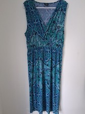 Simply Emma Teal & Multi-Paisley Sleeveless Pullover Maxi Dress Size 1X hemmed