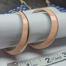 Peach Silver Enamel Hoop Earrings 2.5 Inch Metal Round Continuous Hoop