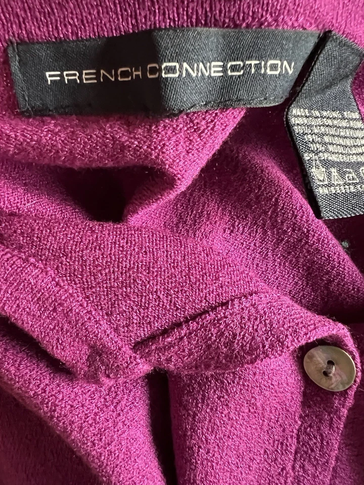 Cárdigan preppy manga 3/4 magenta French Connection vintage años 90 talla M coqueta Foto 4 de 4