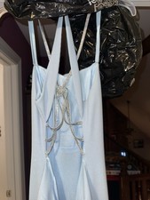 Alyce Paris Light Blue Formal Gown Rhinestone Straps Strappy Back Detailing