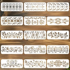 15Pcs Stencils for Painting, Vintage Floral Border Corner Stencil, Talavera Text