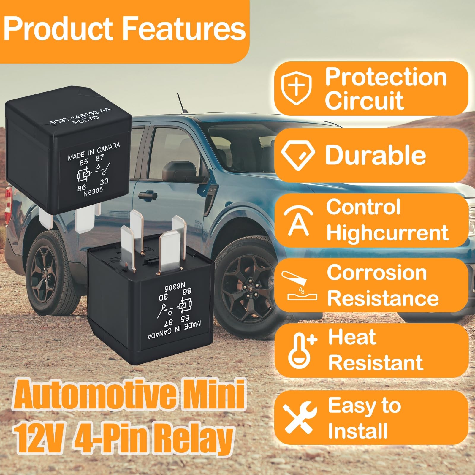 5C3T-14B192-AA P6STD Automotive Power Relay (Pack of 2) – 12V 40A 4-Pin SPNO ...