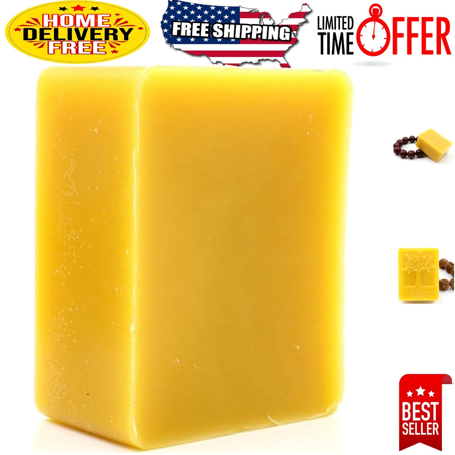 Eco-Friendly Beeswax Blocks - Triple Filtered Yellow Wax for Crafts & Body Care